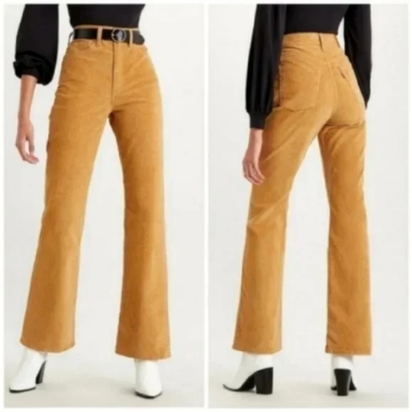 Levi's Denim - Levi's Ribcage Bootcut Boot Cut Corduroy Pants Iced Coffee Cords Brown Jeans